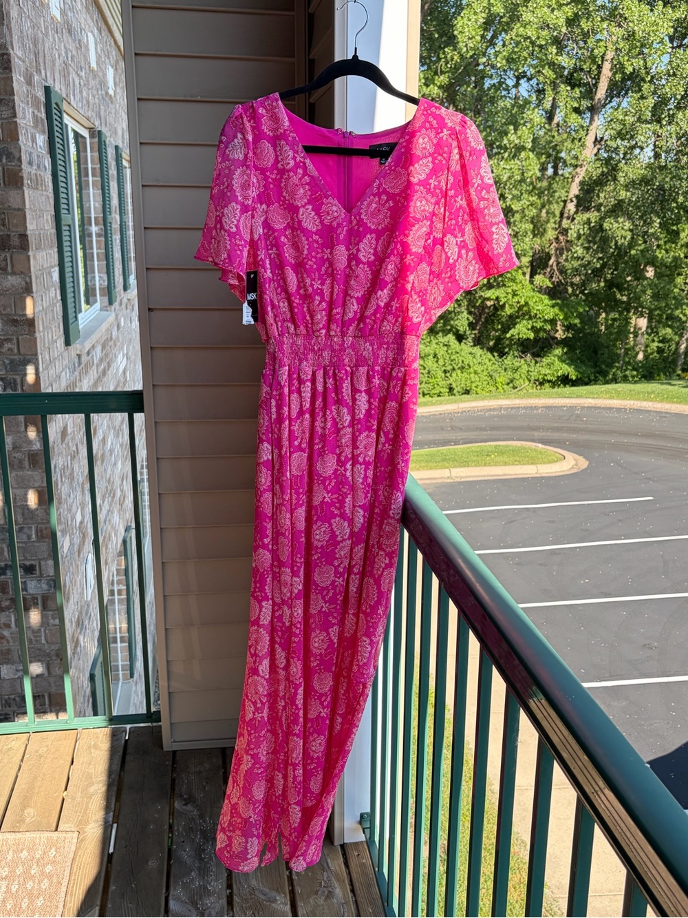 🆕💖MSK Pink Floral Chiffon Maxi Dress Size M Flutter Boho Romantic Wedding Guest - Picture 4 of 17